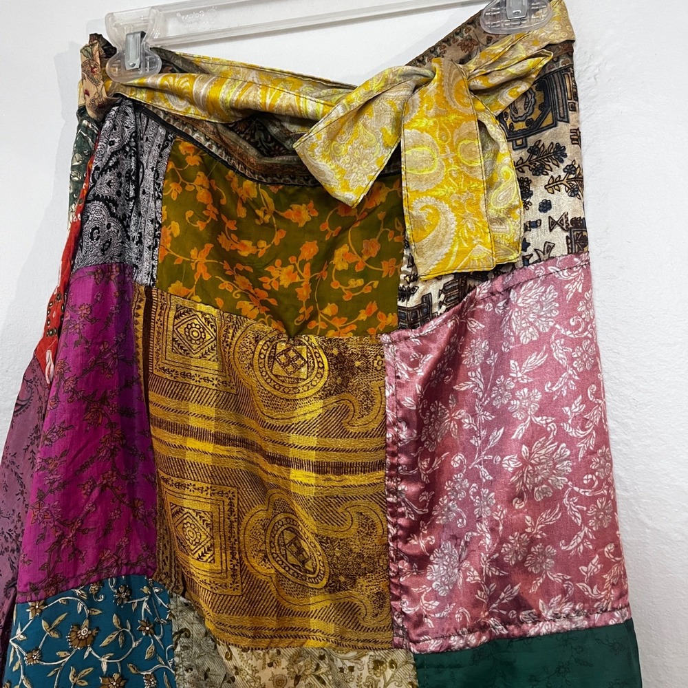 Patchwork Silk patchwork Wrap Skirt GreaterGood Boho Maxi Colorful One Size L‎ - Picture 2 of 15